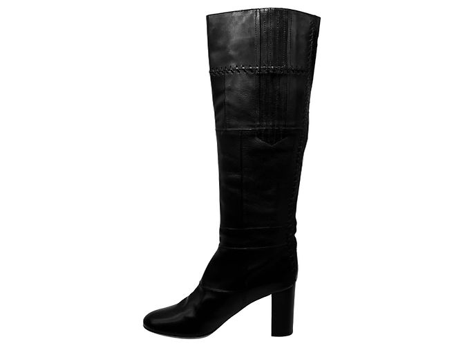 Chloé Botas altas de cuero negro con detalles cosidos Chloe - vista 3