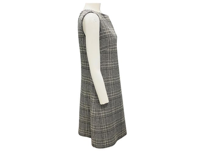 Abito senza maniche in lana e cashmere a quadri houndstooth beige / nero di Prada - vista 2