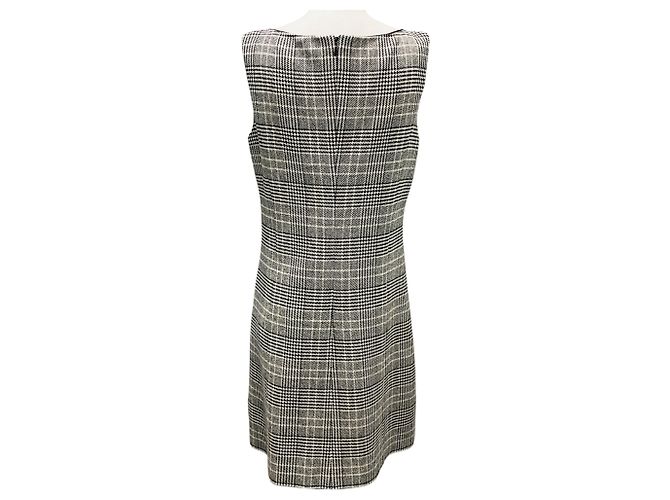 Abito senza maniche in lana e cashmere a quadri houndstooth beige / nero di Prada - vista 3