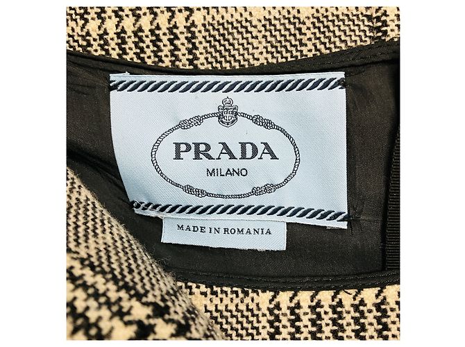 Abito senza maniche in lana e cashmere a quadri houndstooth beige / nero di Prada - vista 4