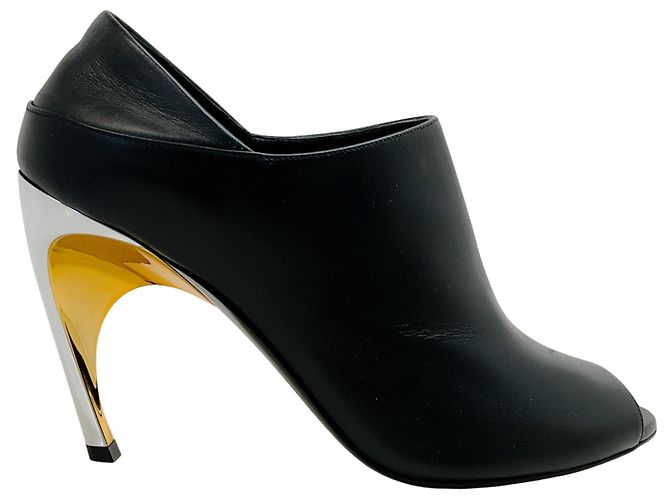 Décolleté aperti in pelle nera Alexander McQueen con tacco argento / oro Nero - vista 2