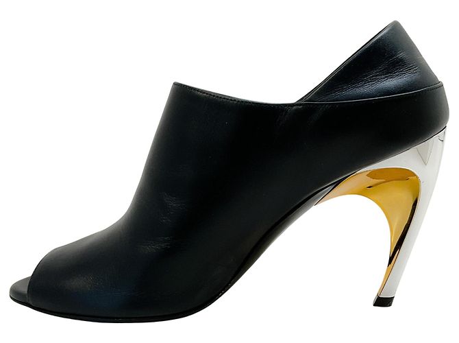 Décolleté aperti in pelle nera Alexander McQueen con tacco argento / oro Nero - vista 3