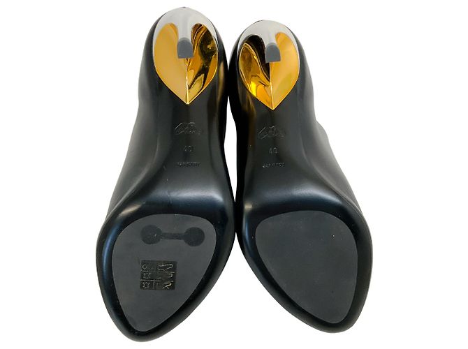 Décolleté aperti in pelle nera Alexander McQueen con tacco argento / oro Nero - vista 7
