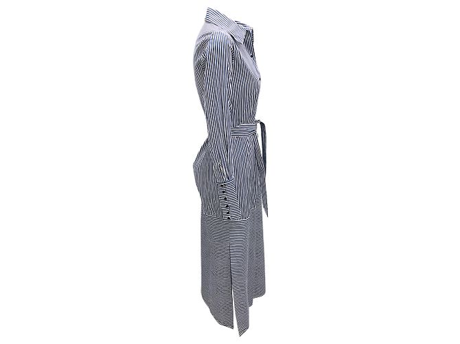 Autre Marque Vestido midi de algodón a rayas azul y blanco con botones y cinturón de Martin Grant - vista 2