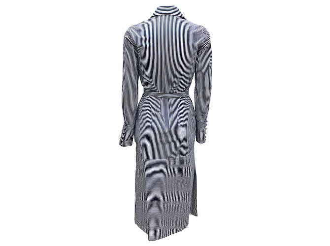 Autre Marque Vestido midi de algodón a rayas azul y blanco con botones y cinturón de Martin Grant - vista 3