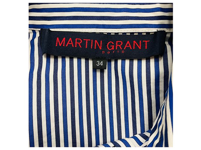 Autre Marque Vestido midi de algodón a rayas azul y blanco con botones y cinturón de Martin Grant - vista 4