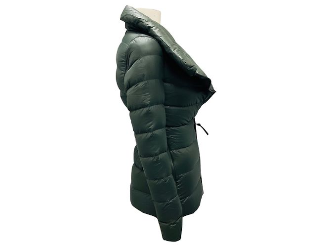 Mackage Olive Green / Black Leather Trimmed Quilted Down Puffer Jacket - view 2