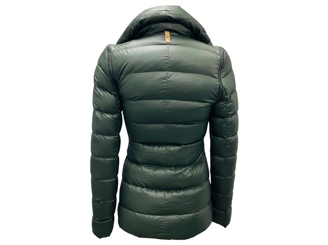 Mackage Olive Green / Black Leather Trimmed Quilted Down Puffer Jacket - view 3