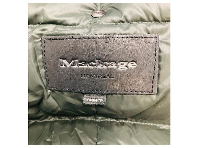 Mackage Olive Green / Black Leather Trimmed Quilted Down Puffer Jacket - view 4