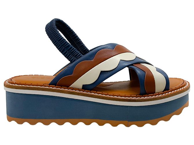 Robert Clergerie Blue / Tan Platform Sandals - view 2