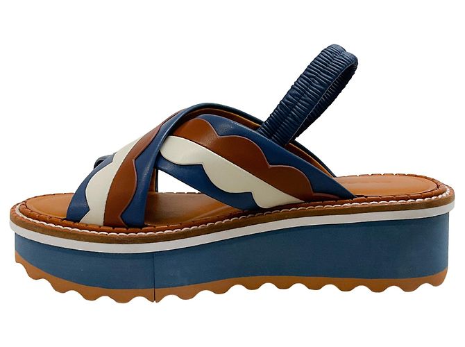 Robert Clergerie Blue / Tan Platform Sandals - view 3