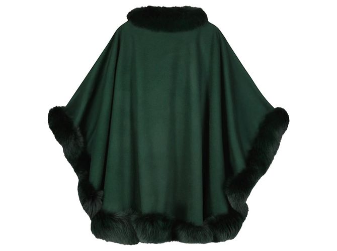 Autre Marque Capa de cachemira Sofia verde esmeralda con borde de piel Cervinia - vista 2