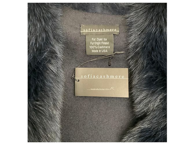 Autre Marque Capa de cachemira azul marino Cervinia con borde de piel Sofia Cashmere - vista 4