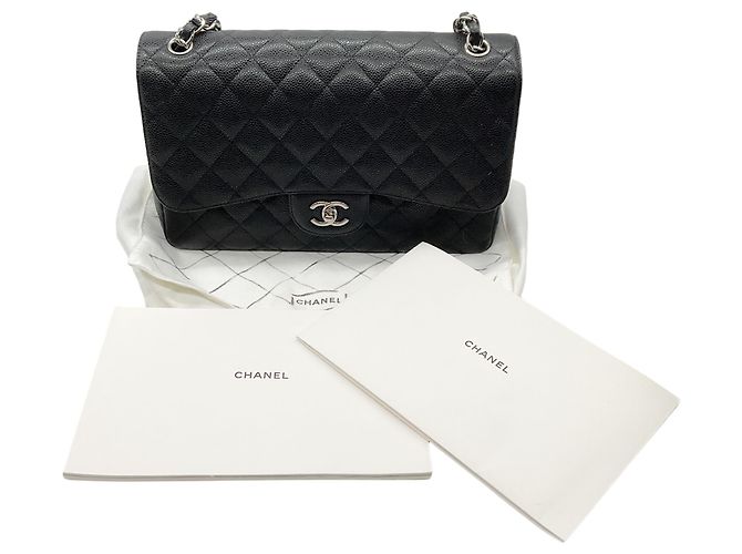 Borsa a spalla a doppio flap in pelle caviar nera Chanel 2013 Nero - vista 11