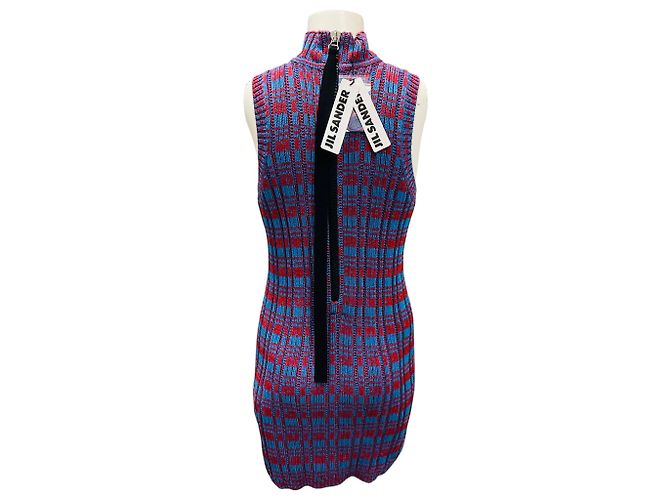 Vestido mini sin mangas de punto de algodón Jil Sander azul / rojo Multicolor - vista 3