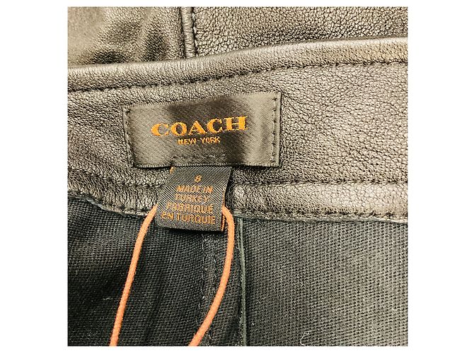 Pantalones de cuero negro con bolsillo con cremallera Coach - vista 4