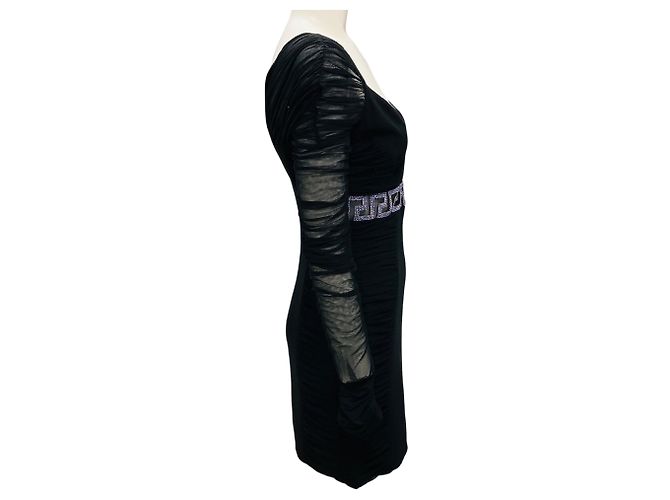 Abito da cocktail mini in rete nera / viola con cristalli Versace Nero - vista 2