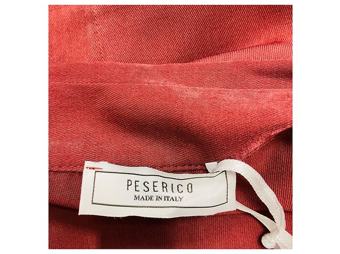 Peserico Abito midi rosso profondo decorato con perline Monili e cintura - vista 4