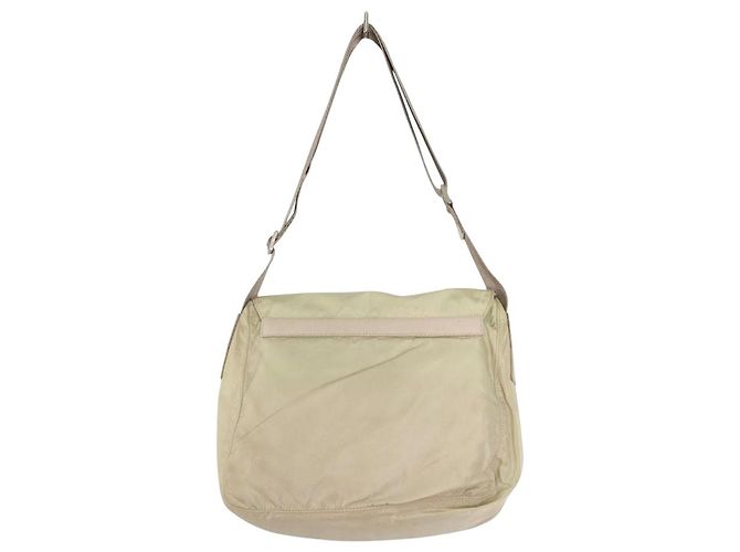 Borsa a tracolla in nylon tessuto beige con logo Prada - vista 2