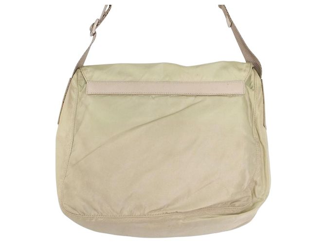 Borsa a tracolla in nylon tessuto beige con logo Prada - vista 4