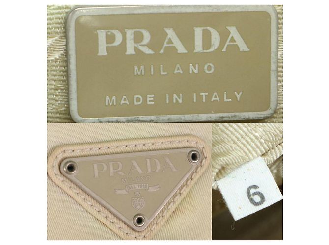 Borsa a tracolla in nylon tessuto beige con logo Prada - vista 8