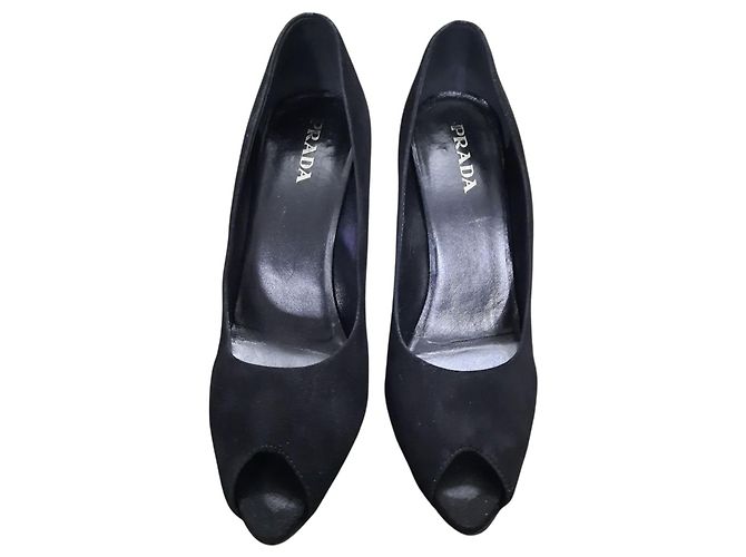 Décolleté aperti in pelle nera Prada Nero - vista 6