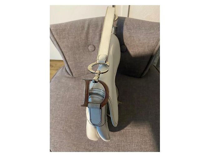 Borsa a Spalla Dior in Pelle Bianca Saddle Bianco - vista 6