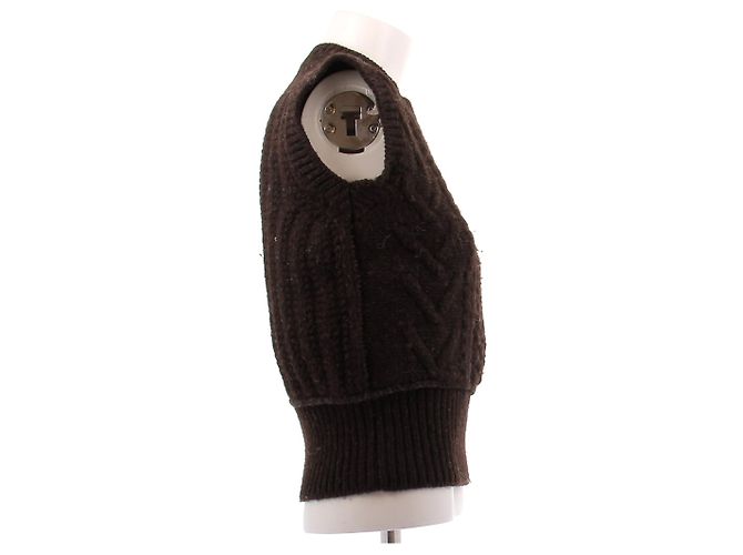 Bottega Veneta Top de canalé marrón en lana Castaño - vista 3
