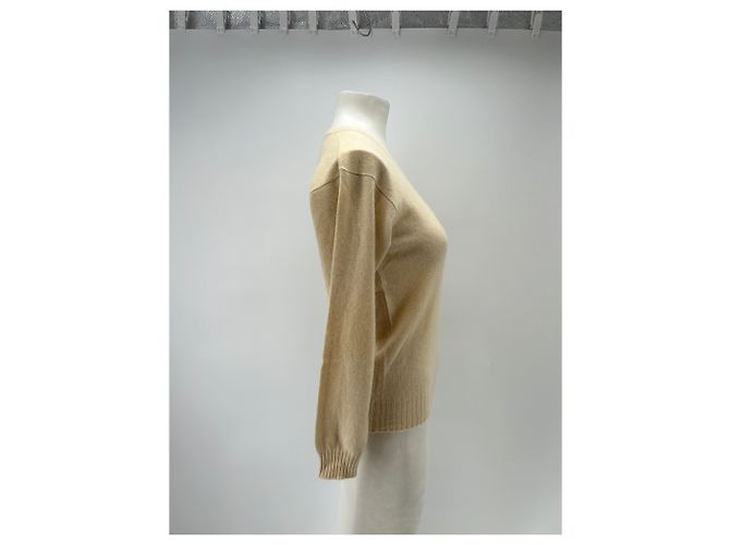 Autre Marque Cremefarbener V-Ausschnitt-Pullover aus Kaschmir Beige - Ansicht 3