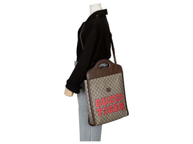 Gucci Borsa Tote a Strisce Tiger Web Marrone - vista 11