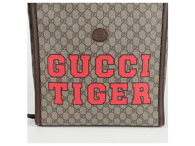 Gucci Borsa Tote a Strisce Tiger Web Marrone - vista 3