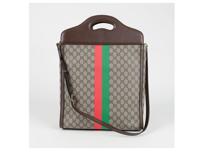 Gucci Borsa Tote a Strisce Tiger Web Marrone - vista 4