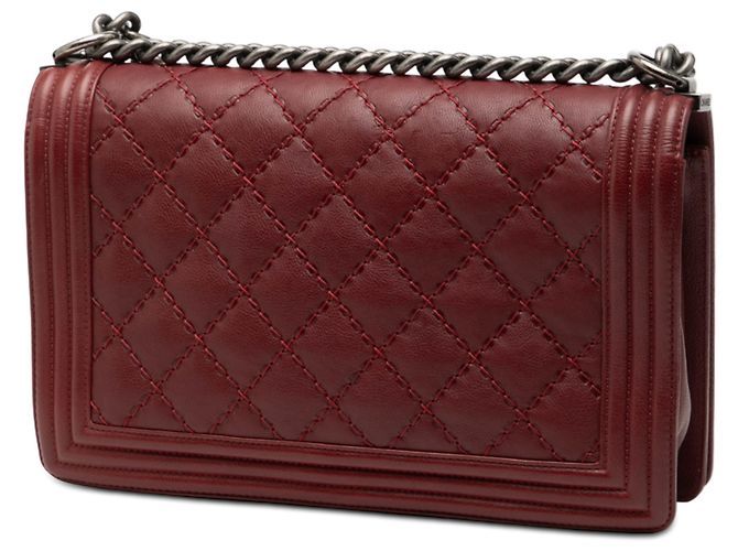 Chanel Rot Medium aus gestepptem Lammleder mit Doppelnaht Boy Flap Bordeaux - Ansicht 2