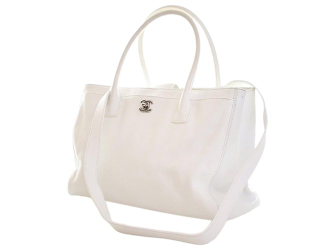Borsa Executive Cerf Media in Pelle di Vitello Bianca Chanel Bianco Crudo - vista 2