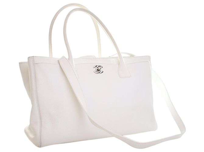 Borsa Executive Cerf Media in Pelle di Vitello Bianca Chanel Bianco Crudo - vista 3