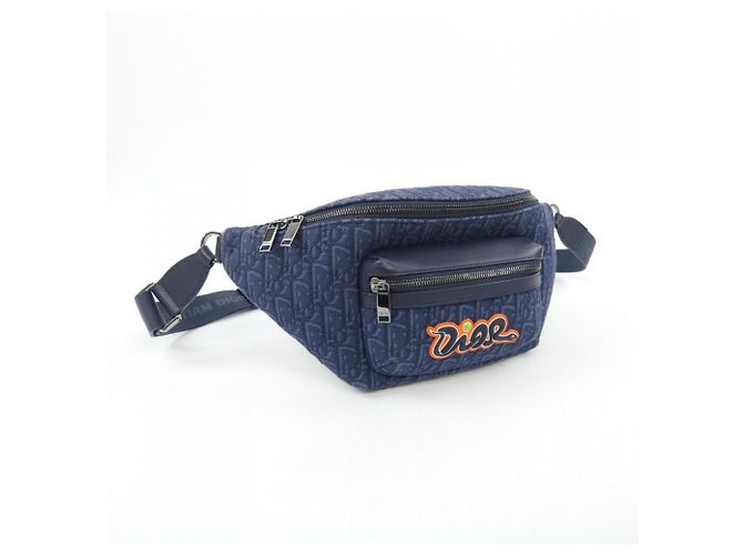 Borsa a tracolla Dior KAWS Oblique in jacquard Christian Dior Blu navy - vista 2