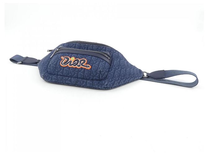 Borsa a tracolla Dior KAWS Oblique in jacquard Christian Dior Blu navy - vista 4