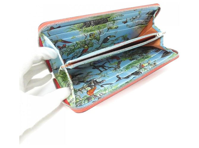 Billetera de seda EQUATEUR Hermès Dorado Naranja - vista 8