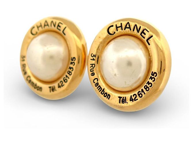 Cambon ORECCHINI VINTAGE LOGO CC CHANEL & PERLE DI CASTELLANE 1986 D'oro - vista 2