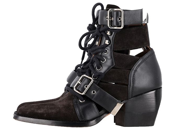 Stivaletti Rylee con ritagli di Chloé in suede nero e pelle - vista 4