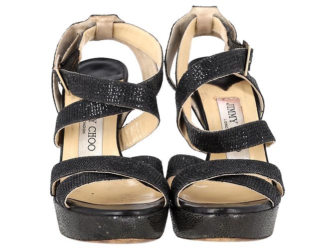 Sandali con piattaforma glitterati Jimmy Choo Vamp in pelle nera Nero - vista 3