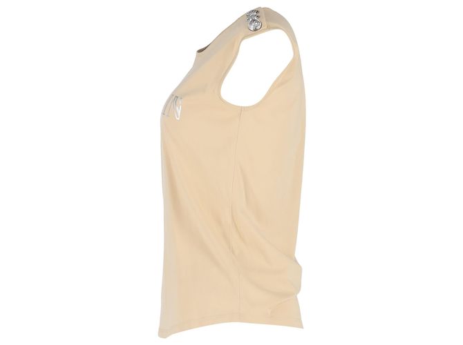 Camiseta sin mangas de algodón beige con estampado del logo Balmain - vista 2