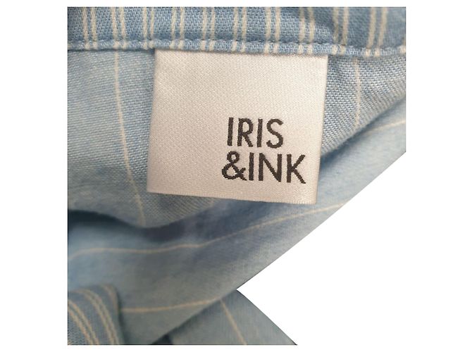 Camisa de rayas Iris & Ink con botones y cintura ajustable en algodón azul - vista 4