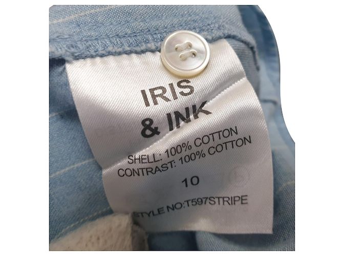 Camisa de rayas Iris & Ink con botones y cintura ajustable en algodón azul - vista 5
