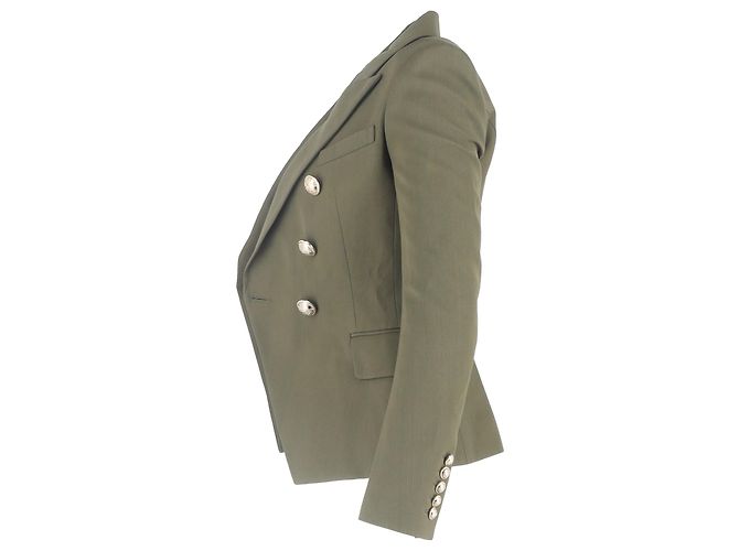 Balmain Doppelreiher-Blazer mit Taschen aus olivgrüner Wolle - Ansicht 2
