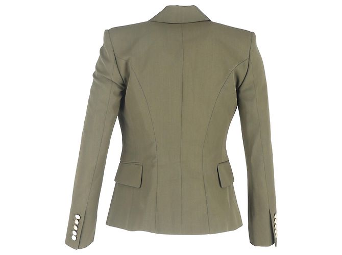 Balmain Doppelreiher-Blazer mit Taschen aus olivgrüner Wolle - Ansicht 3