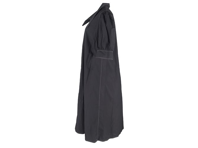 Abito maxi in popeline nera con maniche a sbuffo e scollo a V di Ganni Nero - vista 2