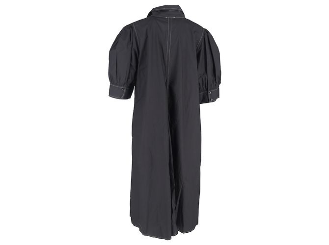 Abito maxi in popeline nera con maniche a sbuffo e scollo a V di Ganni Nero - vista 3