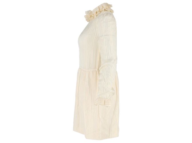 Robe Mini en Lamé Rayé Saint Laurent en Soie Crème Blanc Écru - vue 2