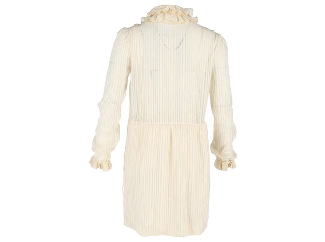 Robe Mini en Lamé Rayé Saint Laurent en Soie Crème Blanc Écru - vue 3